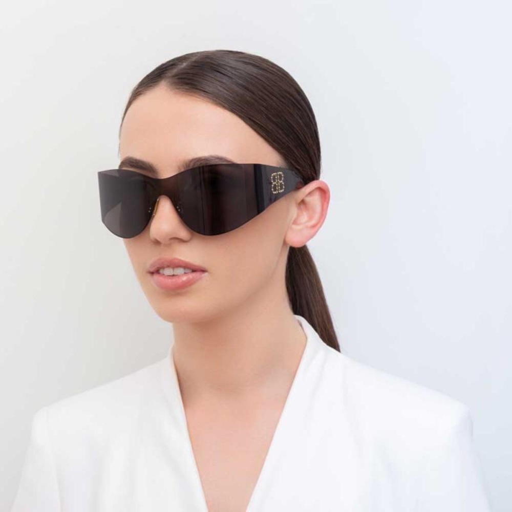 New - Balenciaga BB0122s 004 Women's Black Mask Round Sunglasses - Picture 8 of 17